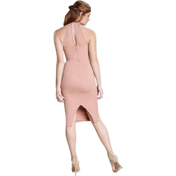 Dress the Population NWT Eden High Neck Halter Bodycon Midi Dress in Blush Pink - Picture 2 of 13